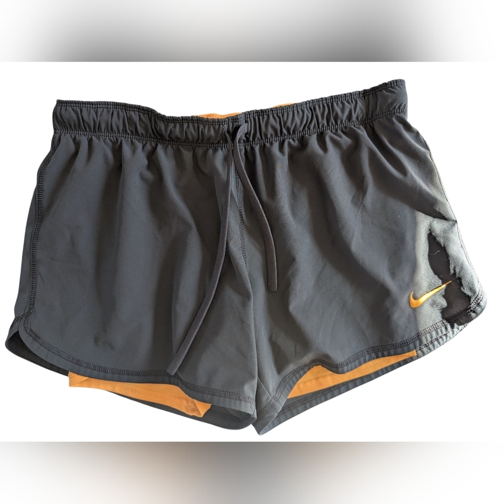 Nike Women's Dri-fit Running Shorts Size Small Gray with Orange Liner Shorts